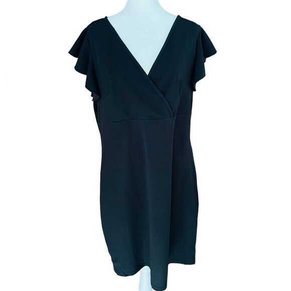 SHEIN Curve black faux wrap style dress with small flutter sleeves size 1X - Picture 1 of 6